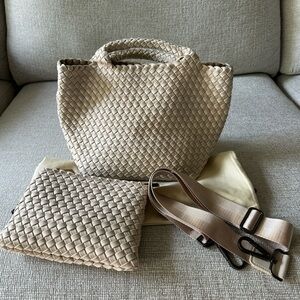 Naghedi St. Barths Small Solid Ecru Woven Handbag Tote